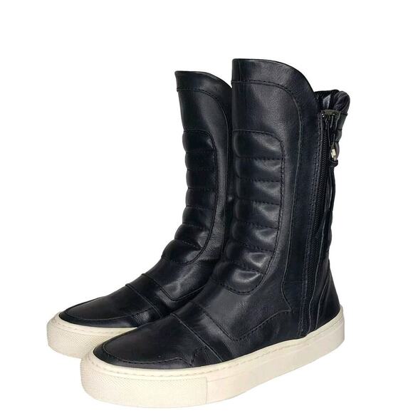 Maison Des Talons Black Leather Quilted Moto Boots Sneakers Size 37 EU 7 US $445